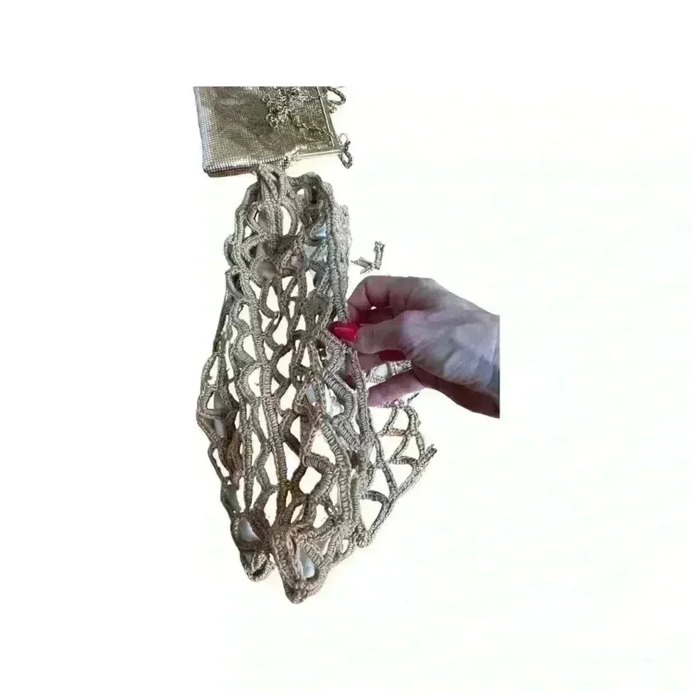 Vintage Macramé Handbag Purse Tote Crochet Handmade Boho Fish Net Bag.